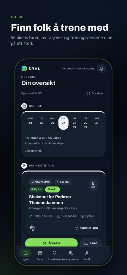 SRAL-forsiden med ukens turer og invitasjoner